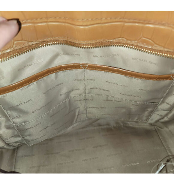 Michael Kors Hamilton Embossed-Leather Satchel in Acorn - Picture 12 of 16